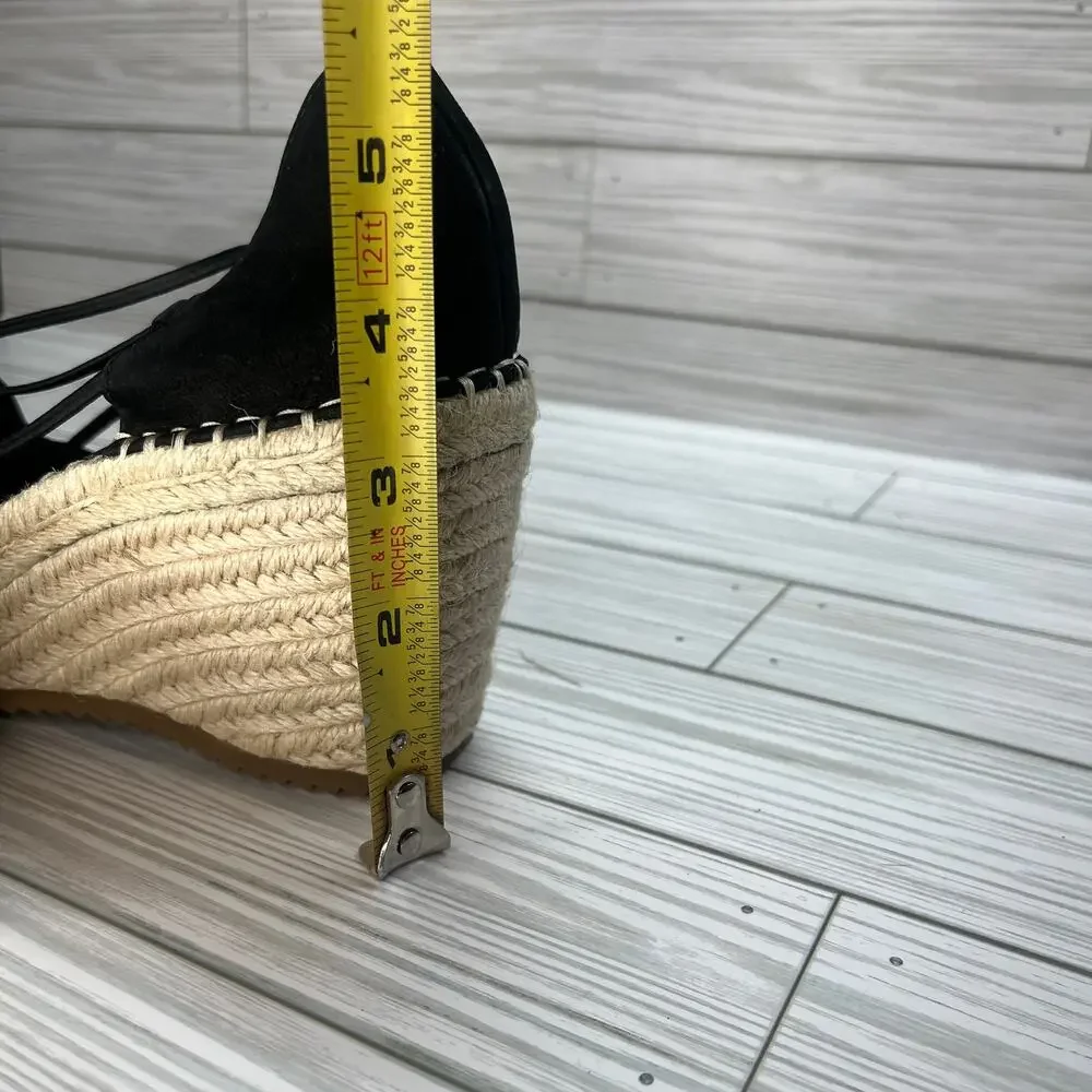 Eileen Fisher Women's Black Yasmin Tumbled Nubuck Espadrille Wedge Size 9